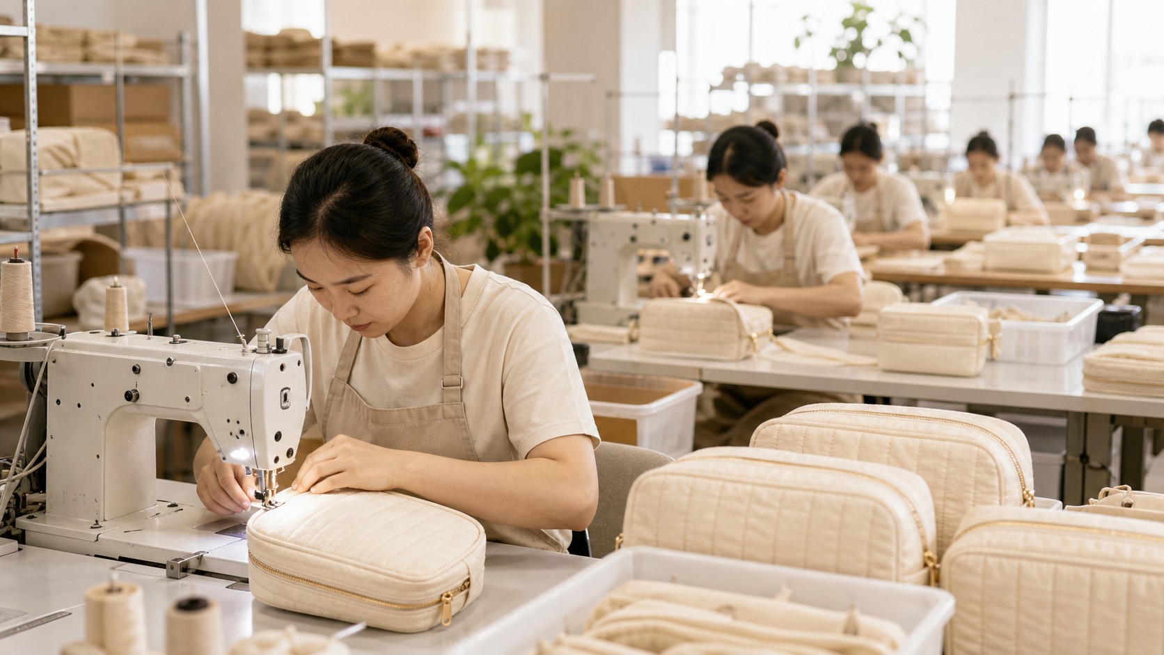 Cosmetic bag sample and production process at Best Goods factory