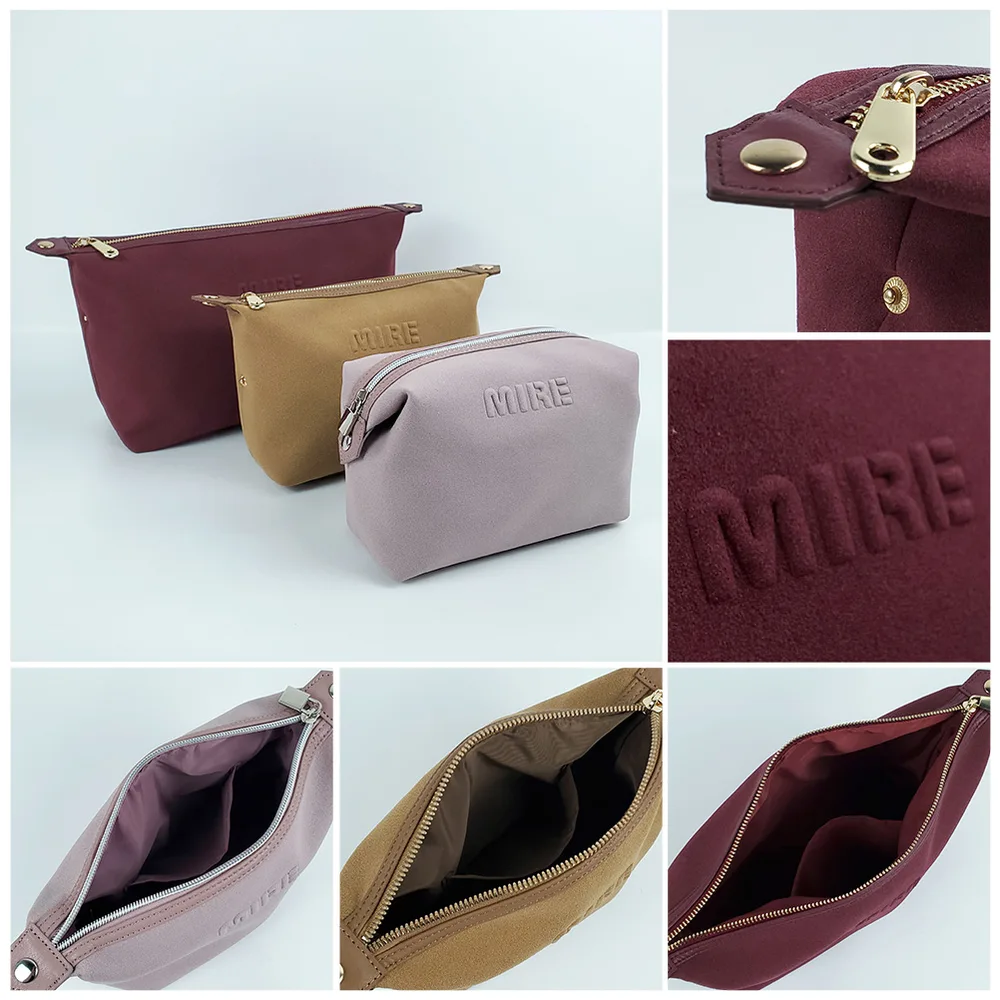 Color variants — suede bags in wine, khaki and blush