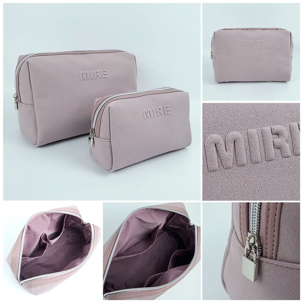 Color variants — pink and blush suede bags with lined interior