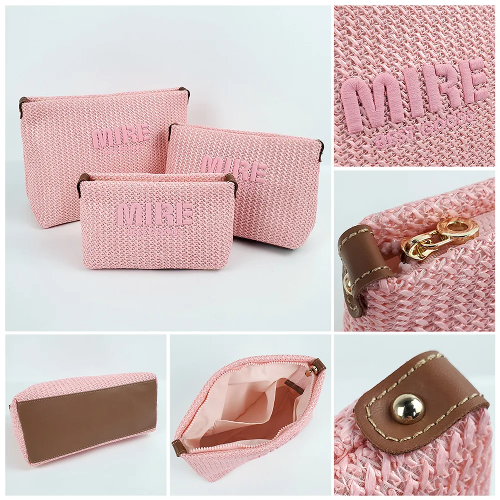 Color variant — pink raffia three-piece set