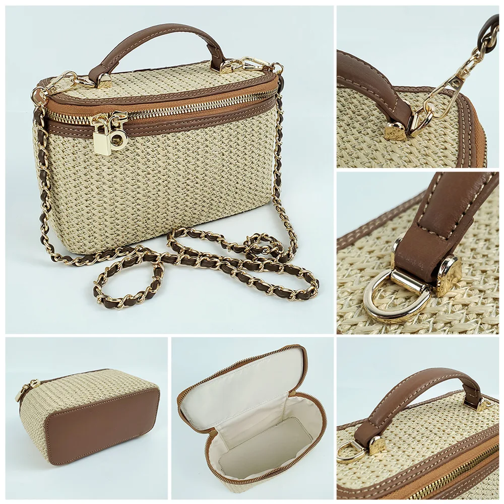 Structure variant — raffia vanity case with gold chain strap