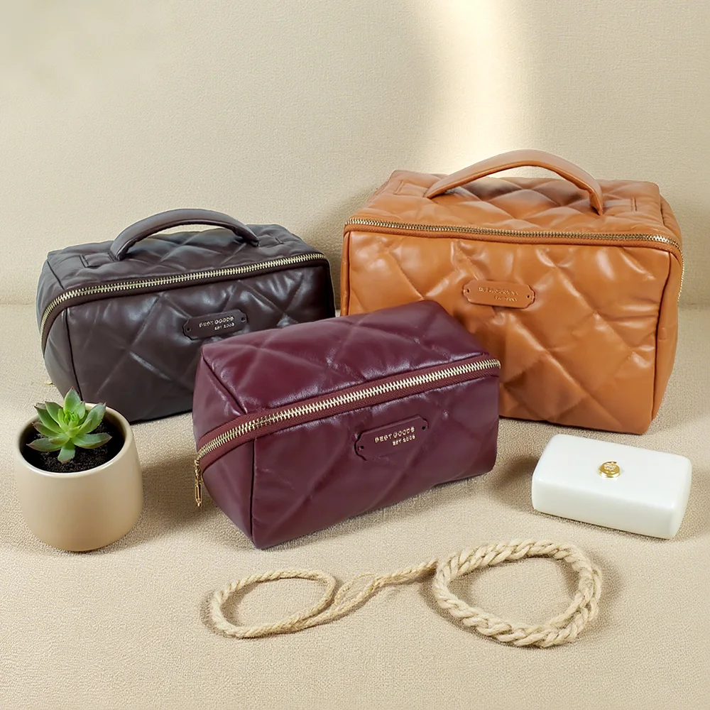 Quilted puffer vanity case with top handle