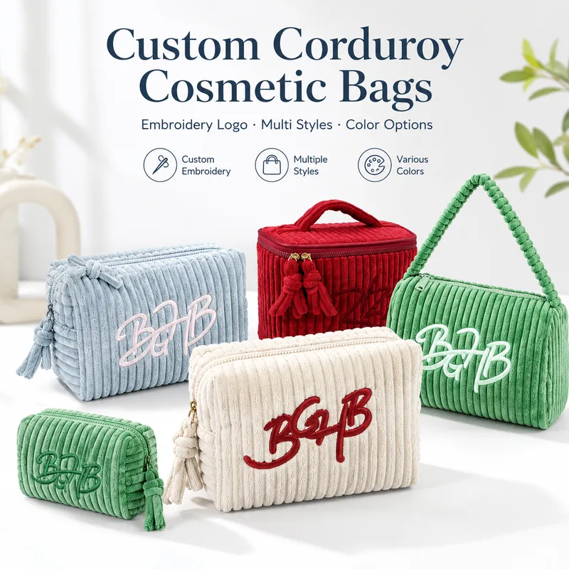 custom embroidered corduroy makeup bag collection large - view 1