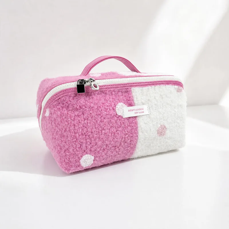 custom polka dot teddy fur beauty organizer - view 1
