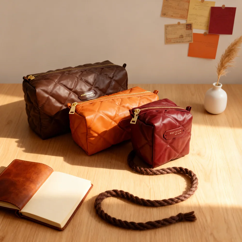 PU leather pouch set — brown and tan colorways