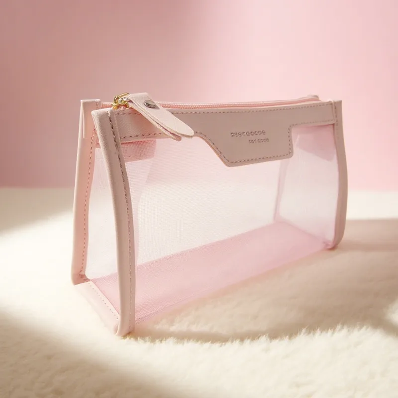 Clear PVC travel toiletry bag with zip closure