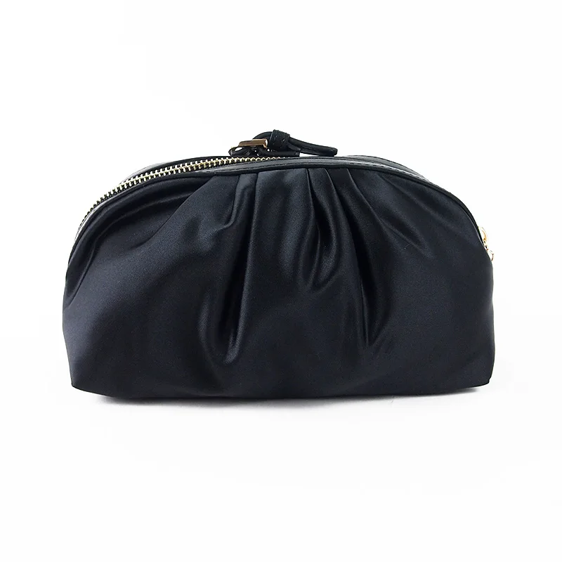 Satin makeup bag — drape detail