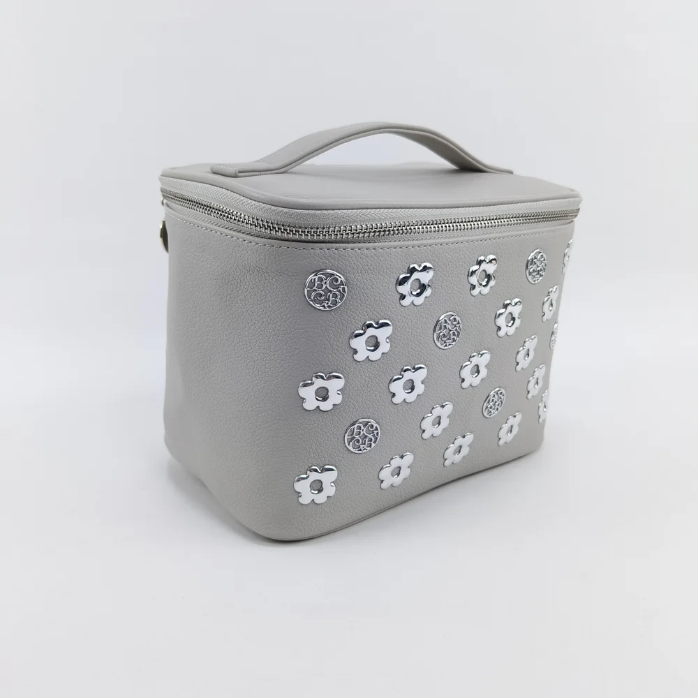 PU leather makeup bag with top handle