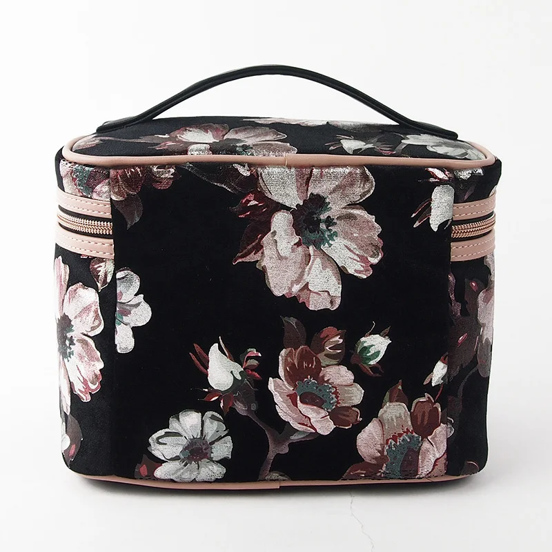 Fabric makeup bag with top handle