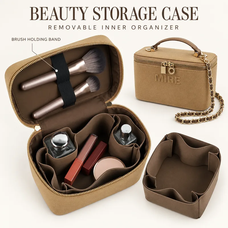 custom faux suede makeup box with removable - view 1